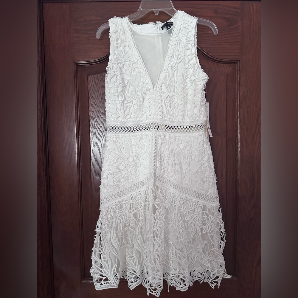 AQUA Lace Midi Dress in White